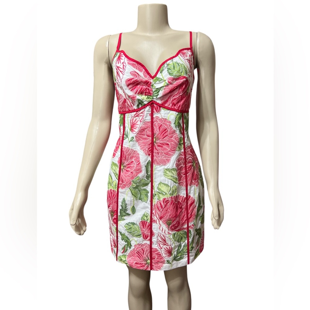 Adelyn Rae XL Fei Embroidered Floral Print V-Neck Sleeveless Sheath Mini Dress - Picture 3 of 11